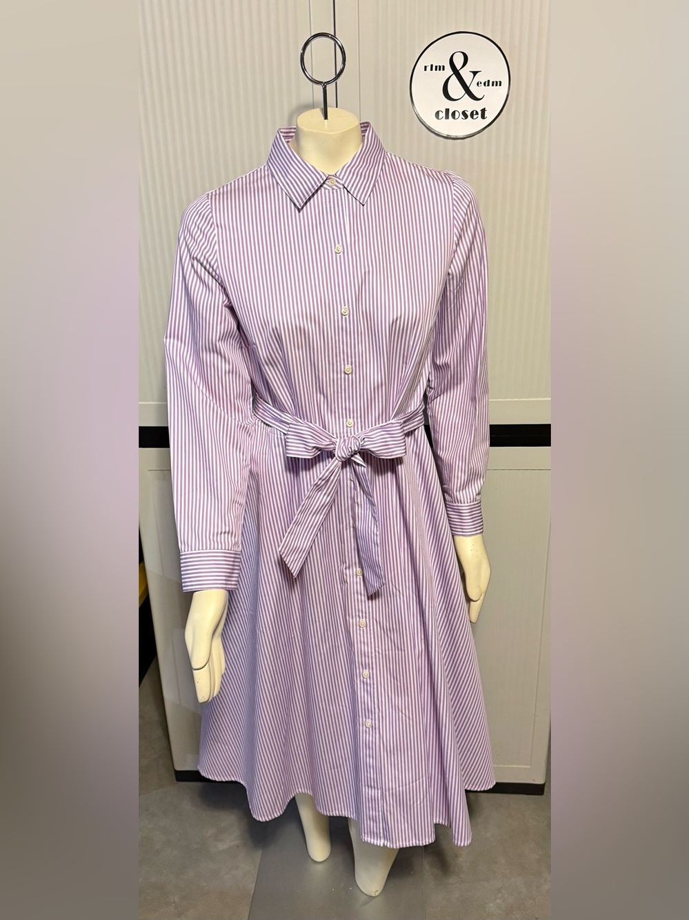 Talbots Classic Button-Front Lavender Stripe Shirt Dress w/Tie Waist - Elegant!